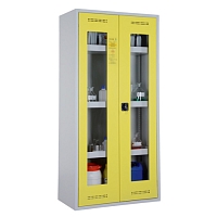 Certifikovaná uzamykatelná skříň – žlutá, prosklené dveře